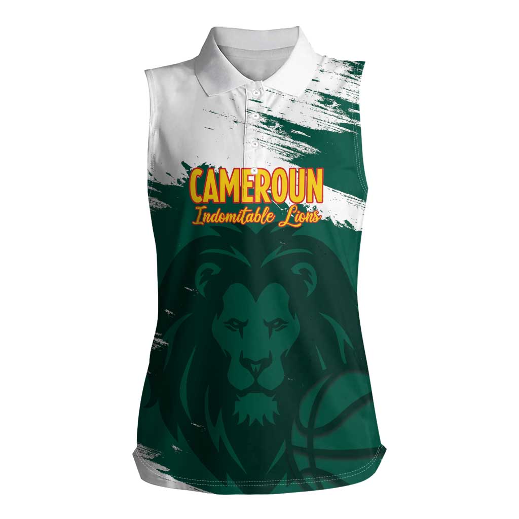 Cameroon Basketball Custom Women Sleeveless Polo Shirt Come On Indomitable Lions - Wonder Print Shop