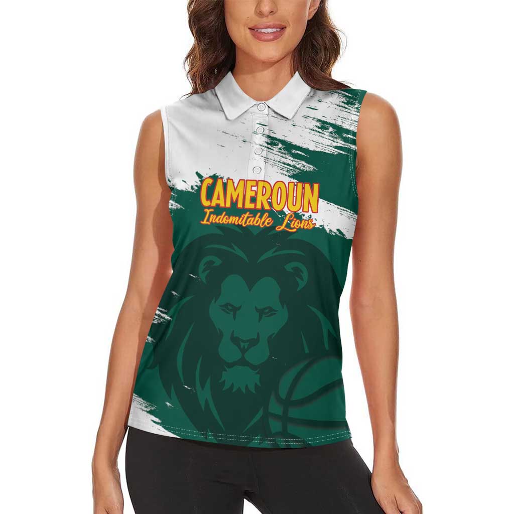 Cameroon Basketball Custom Women Sleeveless Polo Shirt Come On Indomitable Lions - Wonder Print Shop