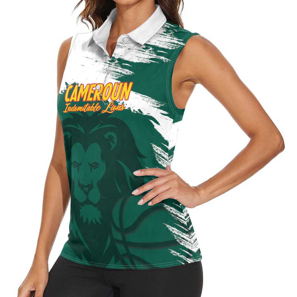 Cameroon Basketball Custom Women Sleeveless Polo Shirt Come On Indomitable Lions - Wonder Print Shop