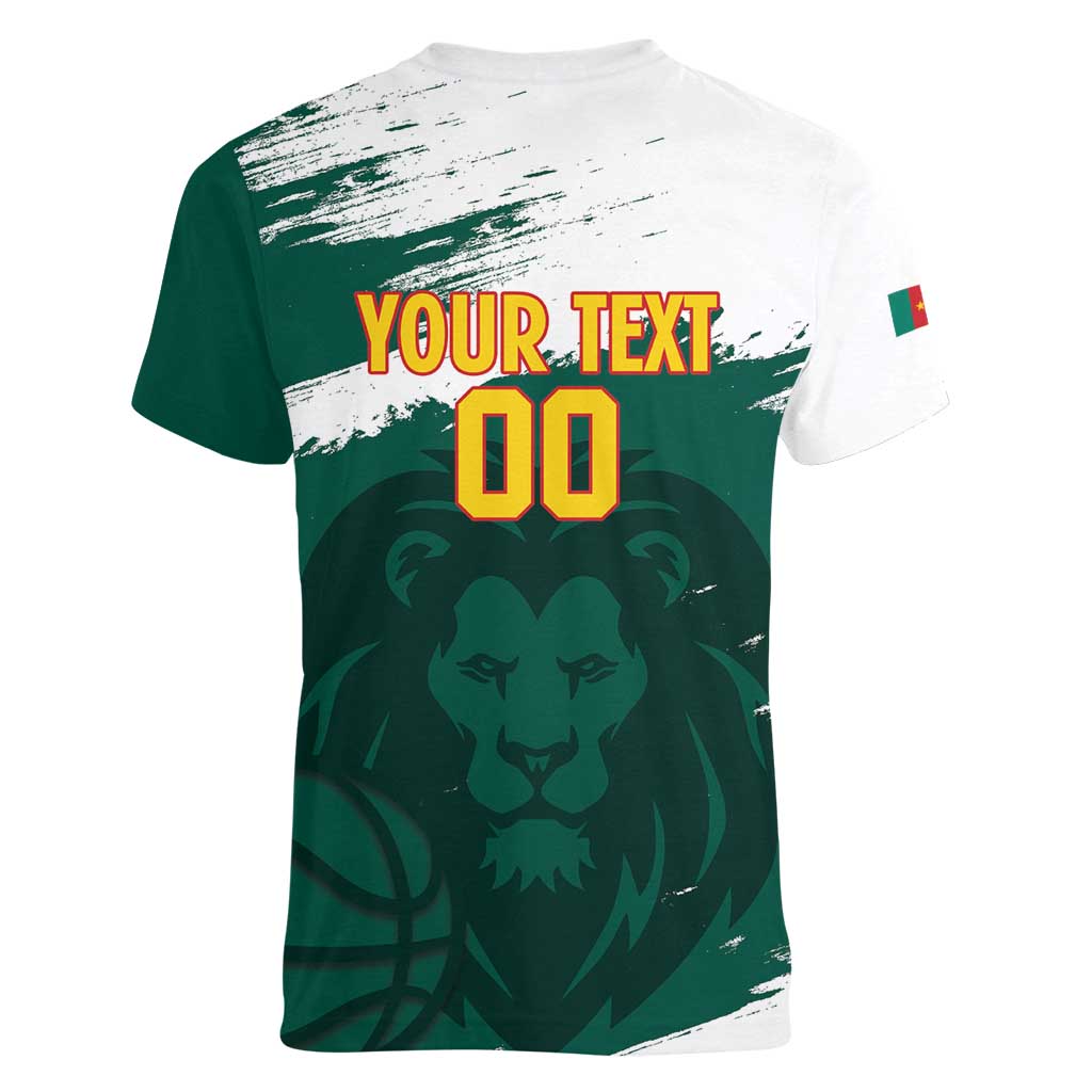 Cameroon Basketball Custom Women V-Neck T-Shirt Come On Indomitable Lions - Wonder Print Shop