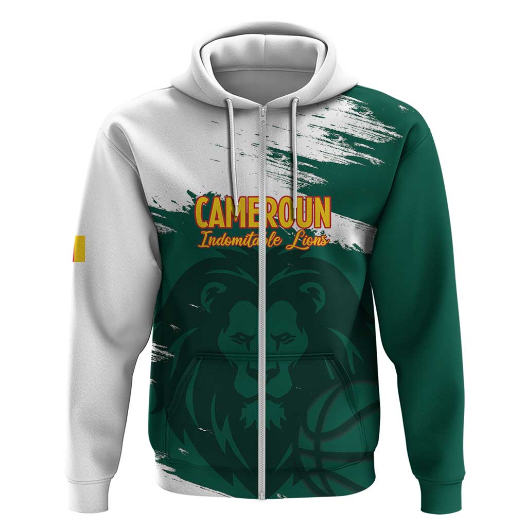 Cameroon Basketball Custom Zip Hoodie Come On Indomitable Lions - Wonder Print Shop