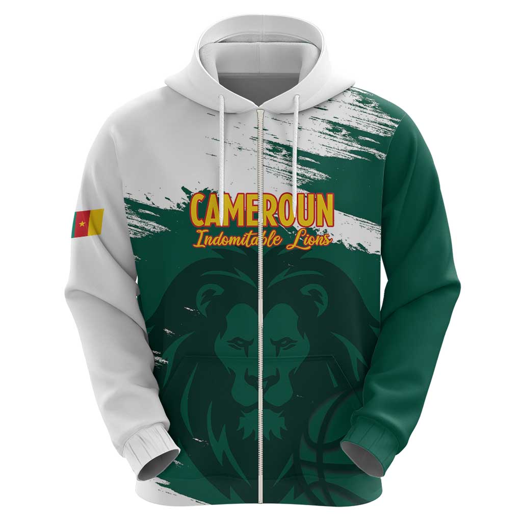 Cameroon Basketball Custom Zip Hoodie Come On Indomitable Lions - Wonder Print Shop