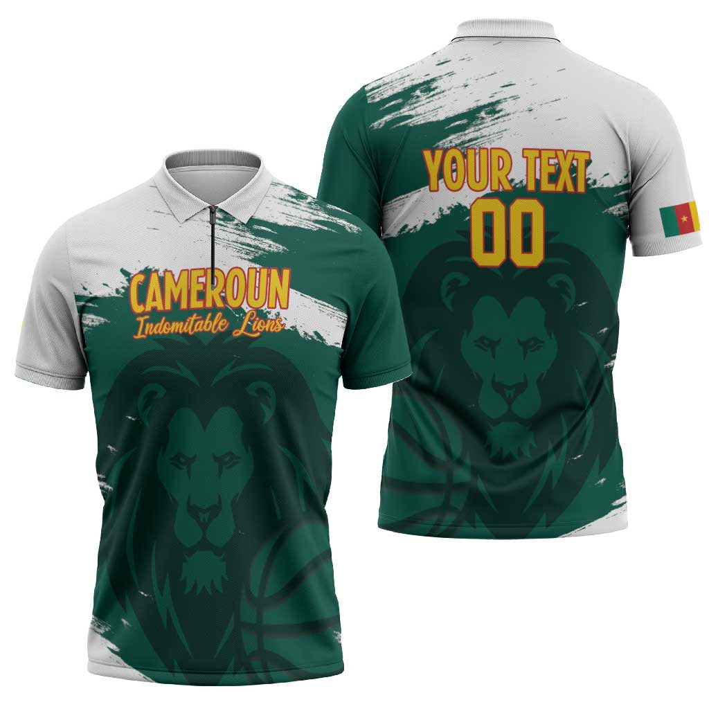 Cameroon Basketball Custom Zipper Polo Shirt Come On Indomitable Lions - Wonder Print Shop