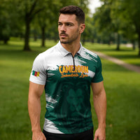 Cameroon Basketball Custom Zipper Polo Shirt Come On Indomitable Lions - Wonder Print Shop