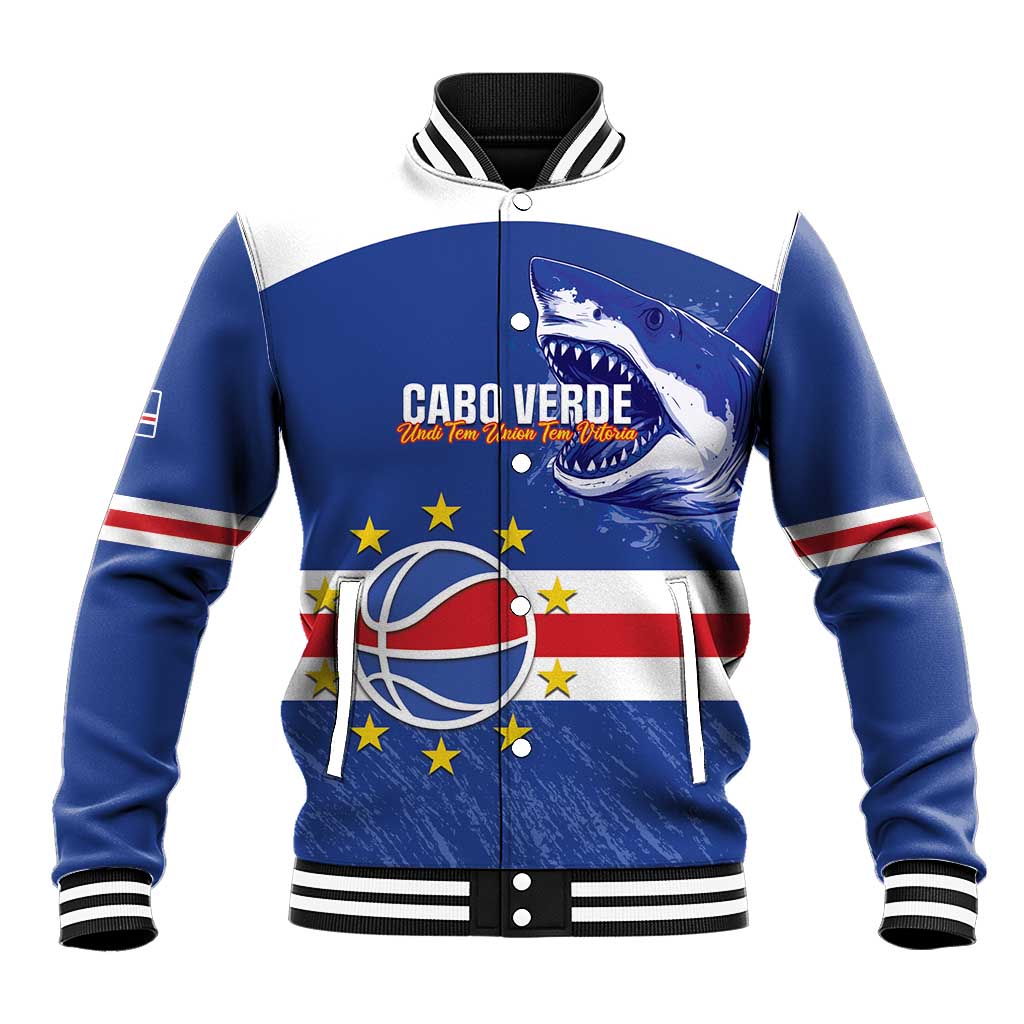 Cape Verde Basketball Custom Baseball Jacket Come On Blue Sharks - Wonder Print Shop