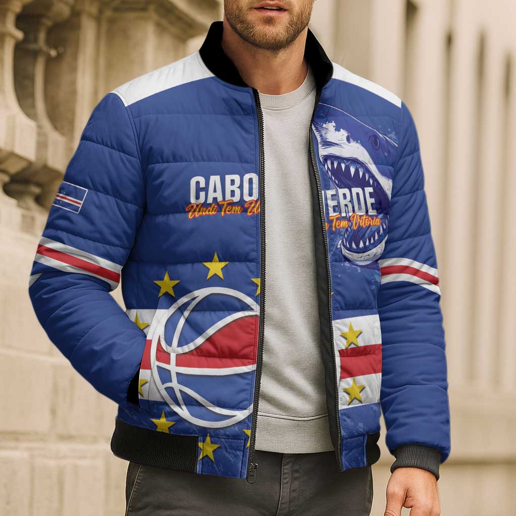 Cape Verde Basketball Custom Bomber Puffer Jacket Come On Blue Sharks - Wonder Print Shop