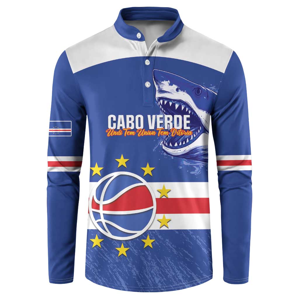 Cape Verde Basketball Custom Button Sweatshirt Come On Blue Sharks - Wonder Print Shop