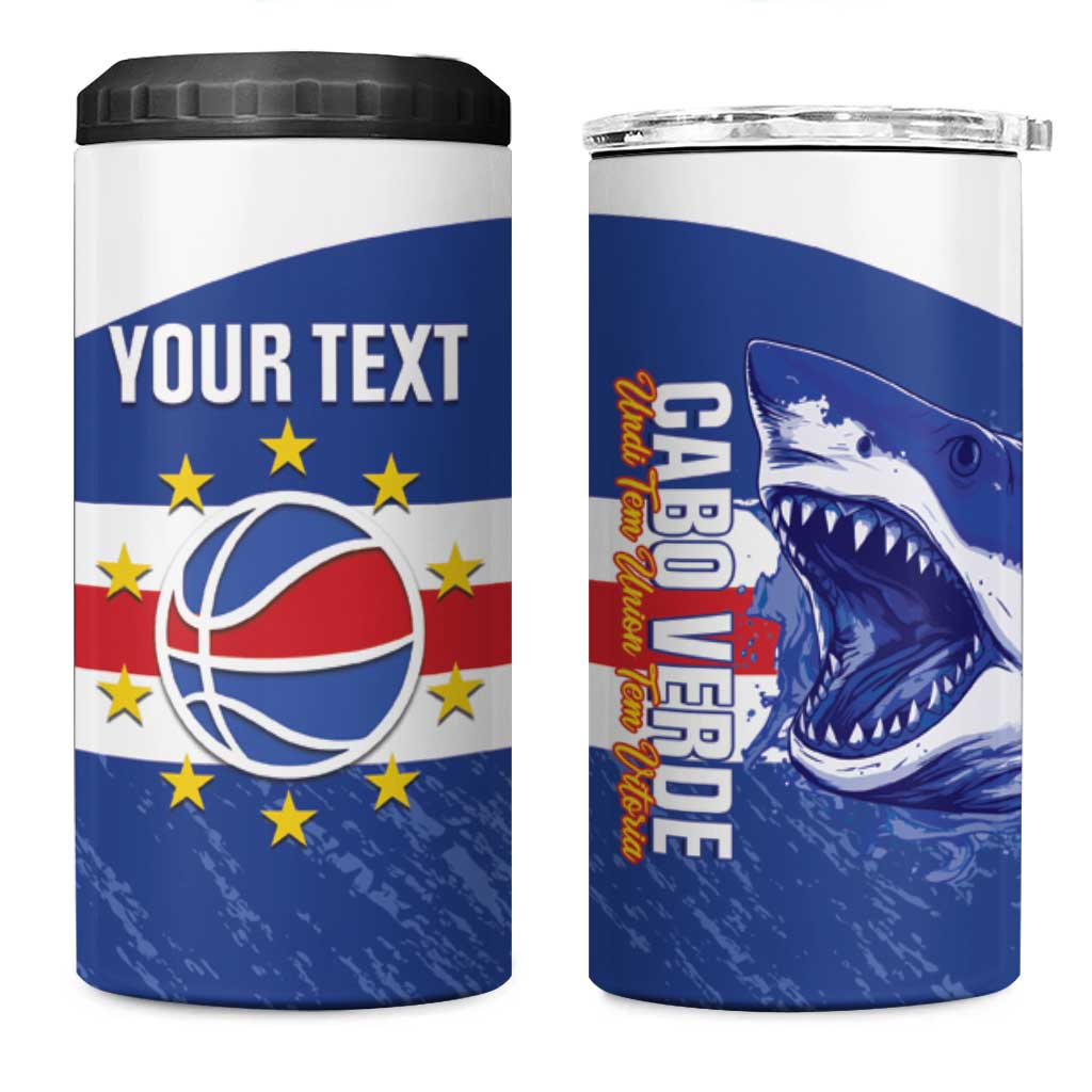 Cape Verde Basketball Custom 4 in 1 Can Cooler Tumbler Come On Blue Sharks - Wonder Print Shop