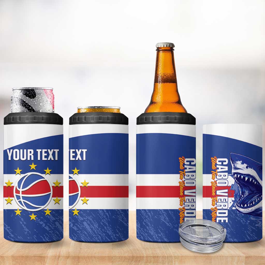 Cape Verde Basketball Custom 4 in 1 Can Cooler Tumbler Come On Blue Sharks - Wonder Print Shop