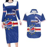 Cape Verde Basketball Custom Couples Matching Long Sleeve Bodycon Dress and Hawaiian Shirt Come On Blue Sharks - Wonder Print Shop