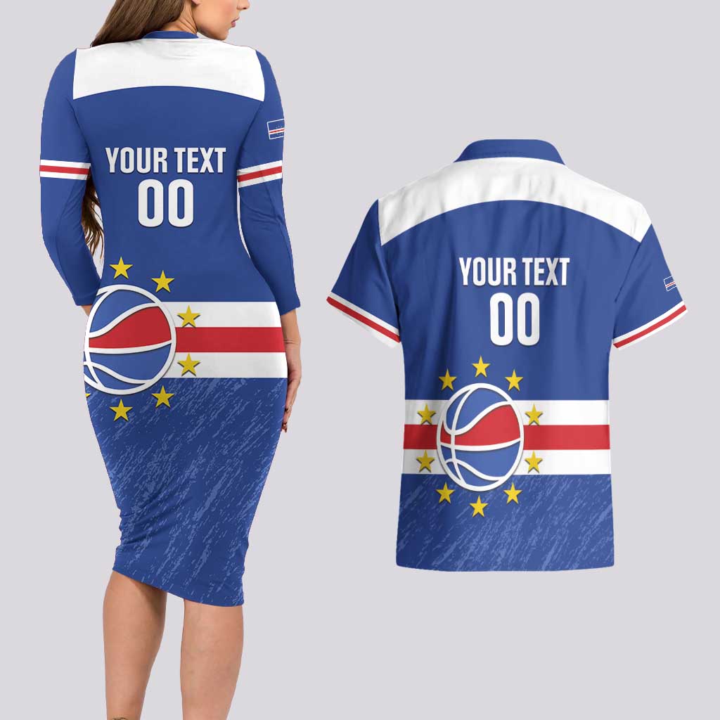 Cape Verde Basketball Custom Couples Matching Long Sleeve Bodycon Dress and Hawaiian Shirt Come On Blue Sharks - Wonder Print Shop
