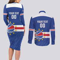 Cape Verde Basketball Custom Couples Matching Long Sleeve Bodycon Dress and Long Sleeve Button Shirt Come On Blue Sharks - Wonder Print Shop