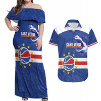Cape Verde Basketball Custom Couples Matching Off Shoulder Maxi Dress and Hawaiian Shirt Come On Blue Sharks - Wonder Print Shop