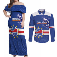 Cape Verde Basketball Custom Couples Matching Off Shoulder Maxi Dress and Long Sleeve Button Shirt Come On Blue Sharks - Wonder Print Shop