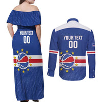 Cape Verde Basketball Custom Couples Matching Off Shoulder Maxi Dress and Long Sleeve Button Shirt Come On Blue Sharks - Wonder Print Shop