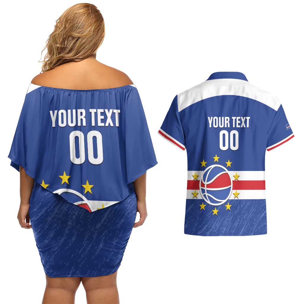 Cape Verde Basketball Custom Couples Matching Off Shoulder Short Dress and Hawaiian Shirt Come On Blue Sharks - Wonder Print Shop