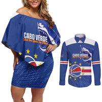 Cape Verde Basketball Custom Couples Matching Off Shoulder Short Dress and Long Sleeve Button Shirt Come On Blue Sharks - Wonder Print Shop