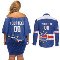 Cape Verde Basketball Custom Couples Matching Off Shoulder Short Dress and Long Sleeve Button Shirt Come On Blue Sharks - Wonder Print Shop