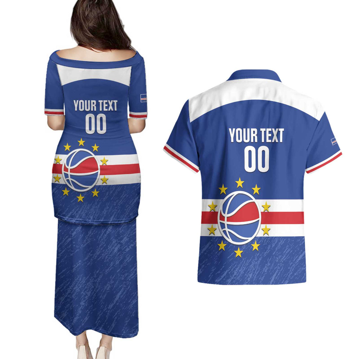 Cape Verde Basketball Custom Couples Matching Puletasi and Hawaiian Shirt Come On Blue Sharks - Wonder Print Shop