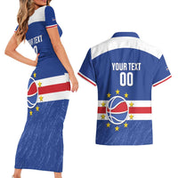 Cape Verde Basketball Custom Couples Matching Short Sleeve Bodycon Dress and Hawaiian Shirt Come On Blue Sharks - Wonder Print Shop