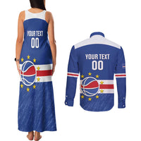 Cape Verde Basketball Custom Couples Matching Tank Maxi Dress and Long Sleeve Button Shirt Come On Blue Sharks - Wonder Print Shop