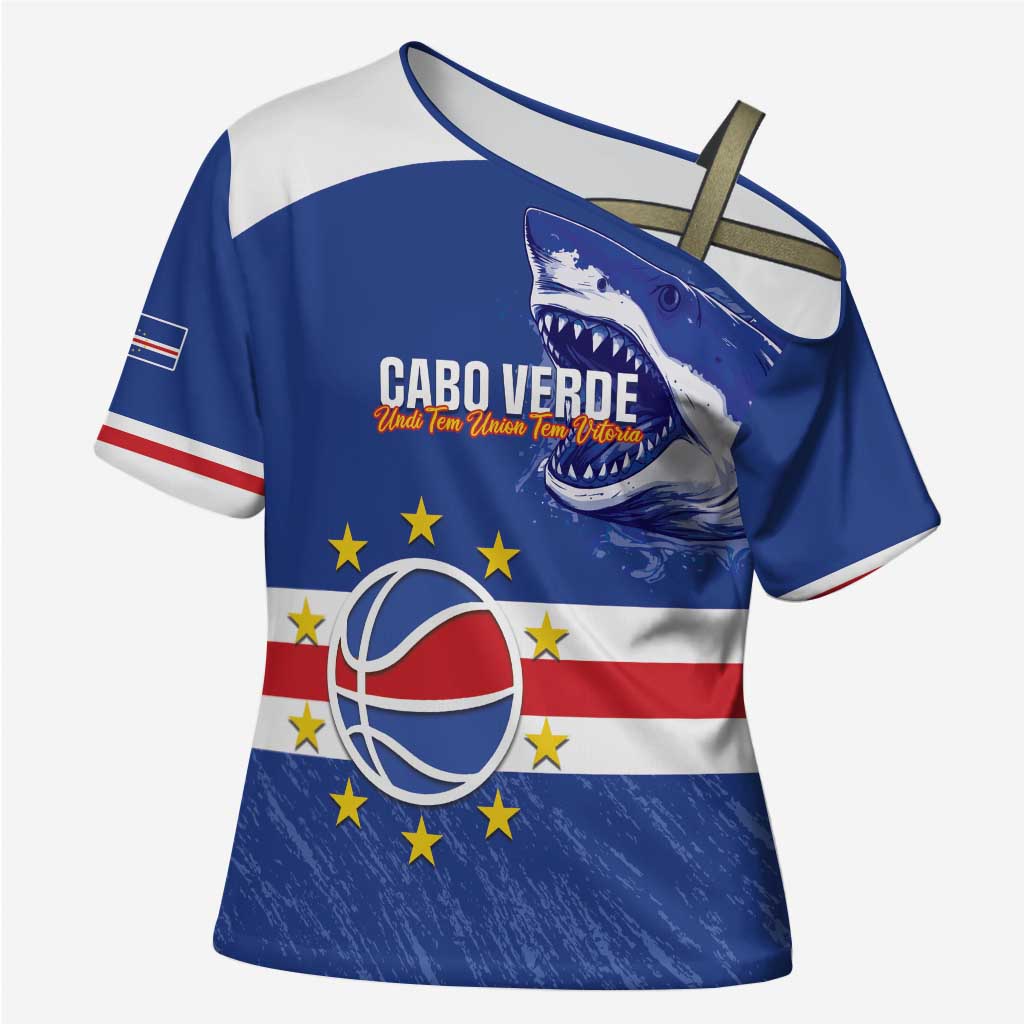 Cape Verde Basketball Custom Cross Shoulder Shirt Come On Blue Sharks - Wonder Print Shop
