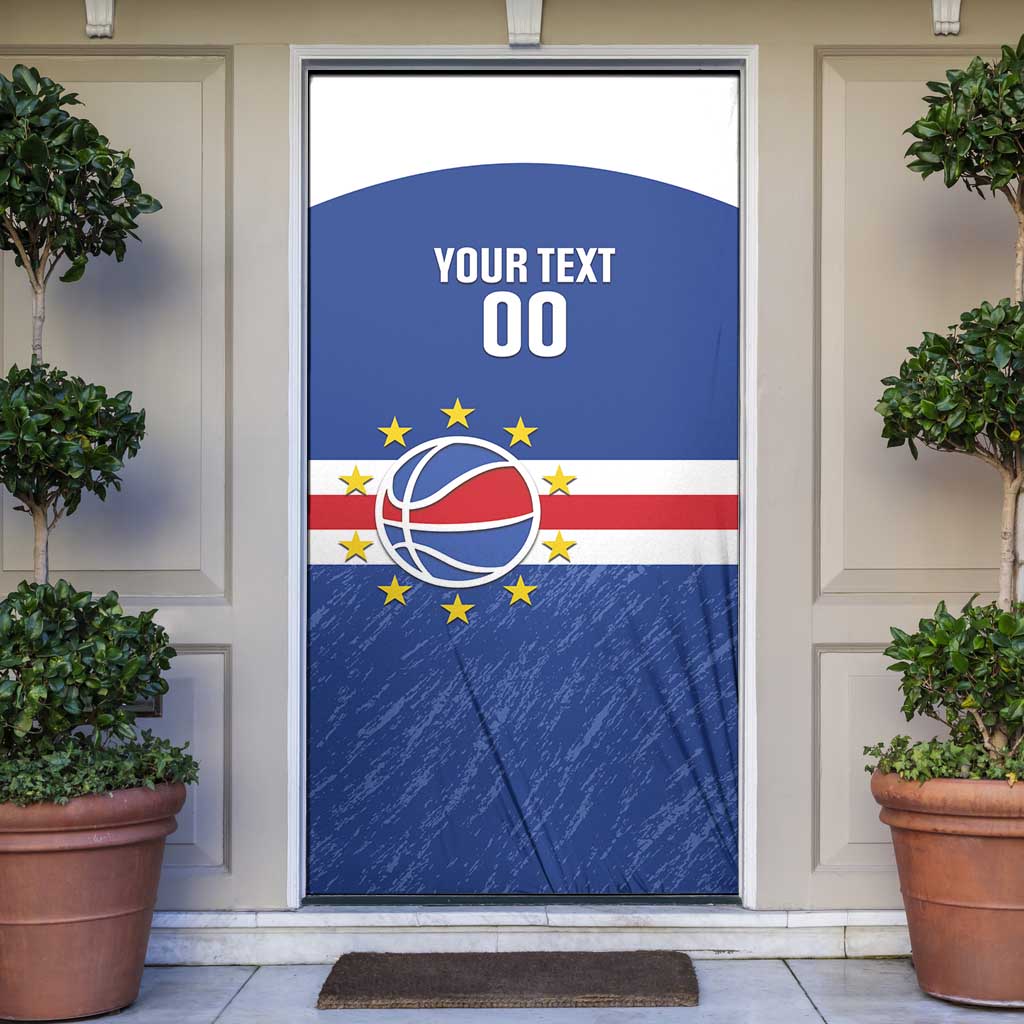 Cape Verde Basketball Custom Door Cover Come On Blue Sharks - Wonder Print Shop