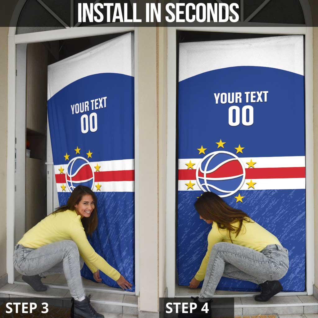 Cape Verde Basketball Custom Door Cover Come On Blue Sharks - Wonder Print Shop