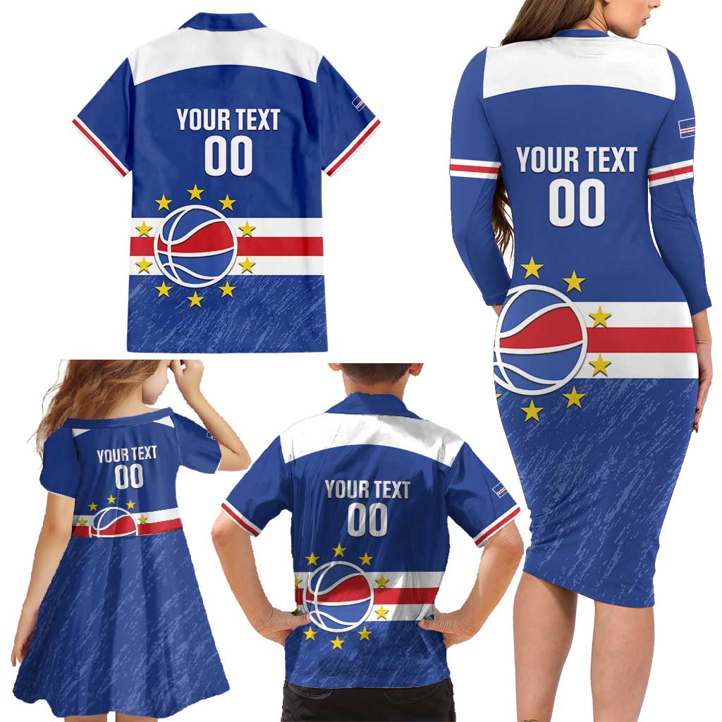 Cape Verde Basketball Custom Family Matching Long Sleeve Bodycon Dress and Hawaiian Shirt Come On Blue Sharks - Wonder Print Shop