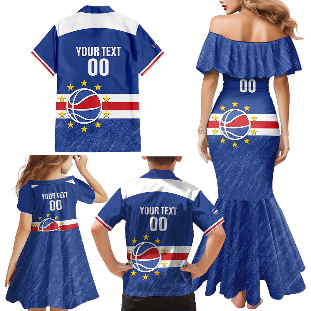 Cape Verde Basketball Custom Family Matching Mermaid Dress and Hawaiian Shirt Come On Blue Sharks - Wonder Print Shop