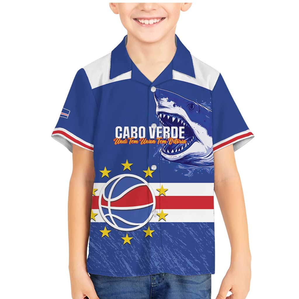 Cape Verde Basketball Custom Family Matching Mermaid Dress and Hawaiian Shirt Come On Blue Sharks - Wonder Print Shop