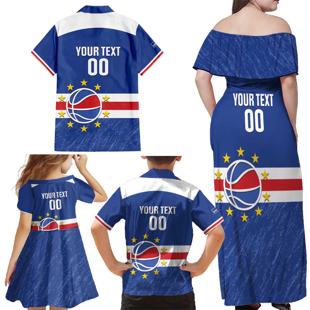 Cape Verde Basketball Custom Family Matching Off Shoulder Maxi Dress and Hawaiian Shirt Come On Blue Sharks - Wonder Print Shop