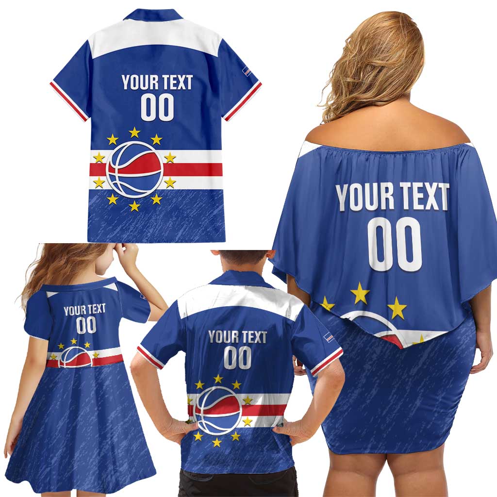 Cape Verde Basketball Custom Family Matching Off Shoulder Short Dress and Hawaiian Shirt Come On Blue Sharks - Wonder Print Shop