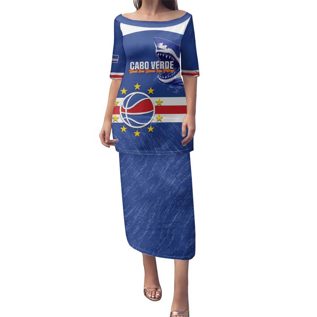 Cape Verde Basketball Custom Family Matching Puletasi and Hawaiian Shirt Come On Blue Sharks - Wonder Print Shop