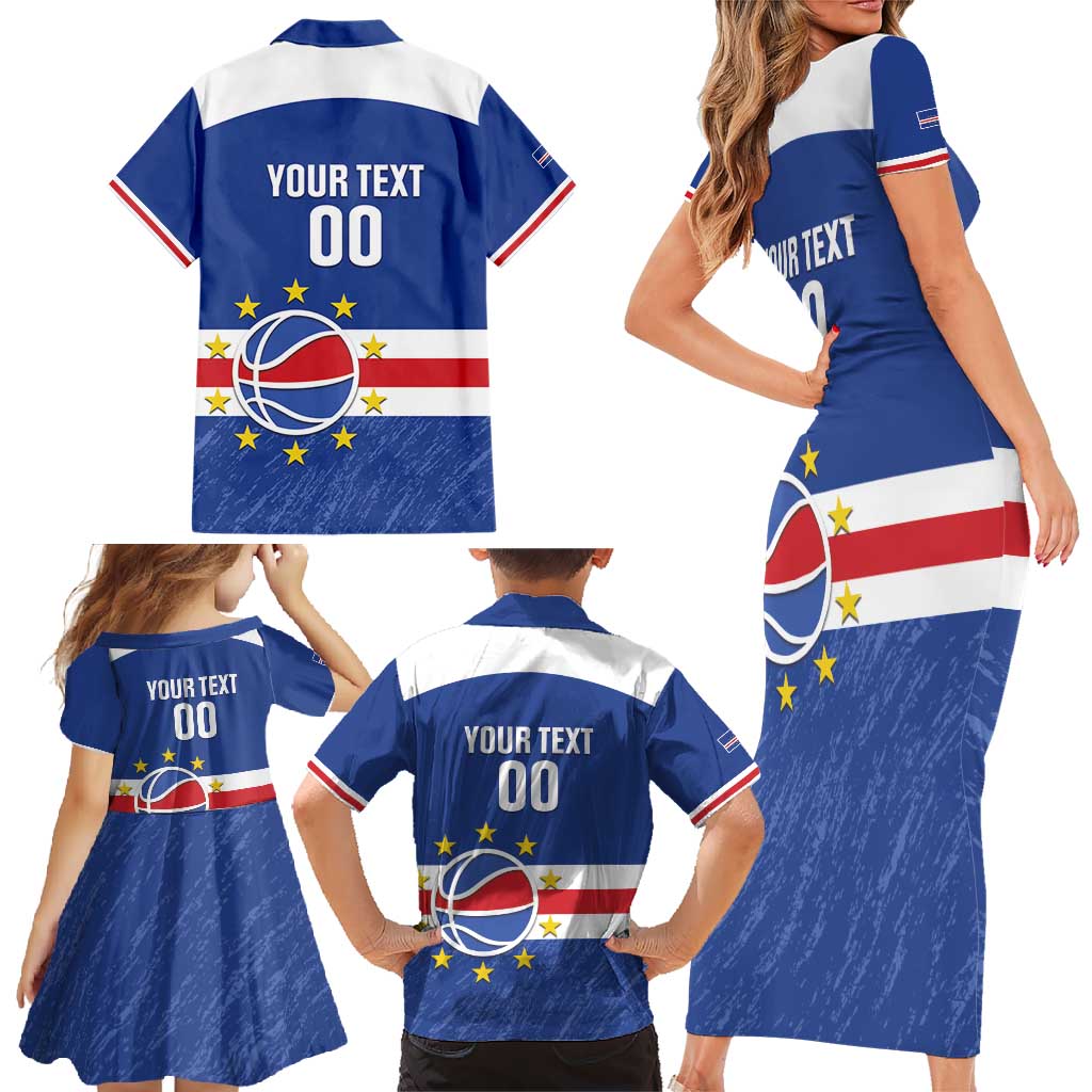 Cape Verde Basketball Custom Family Matching Short Sleeve Bodycon Dress and Hawaiian Shirt Come On Blue Sharks - Wonder Print Shop