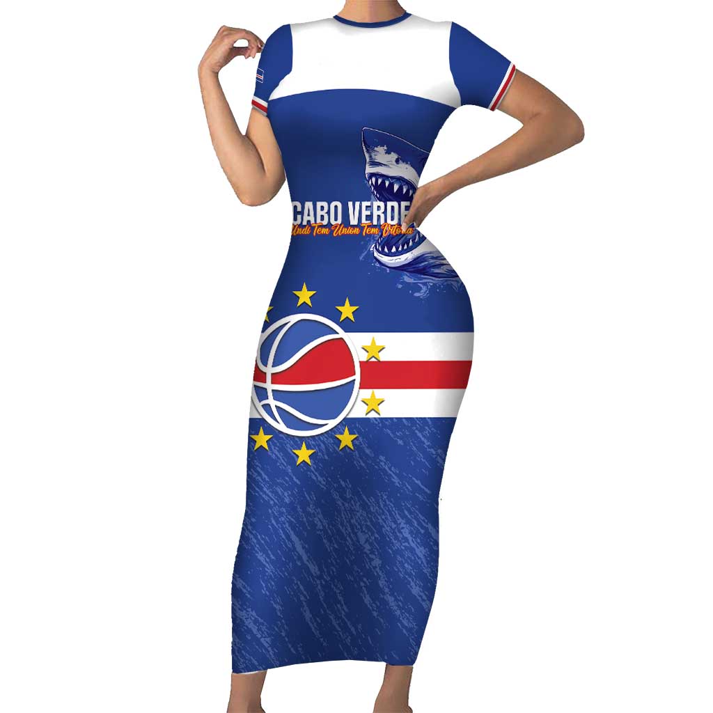 Cape Verde Basketball Custom Family Matching Short Sleeve Bodycon Dress and Hawaiian Shirt Come On Blue Sharks - Wonder Print Shop