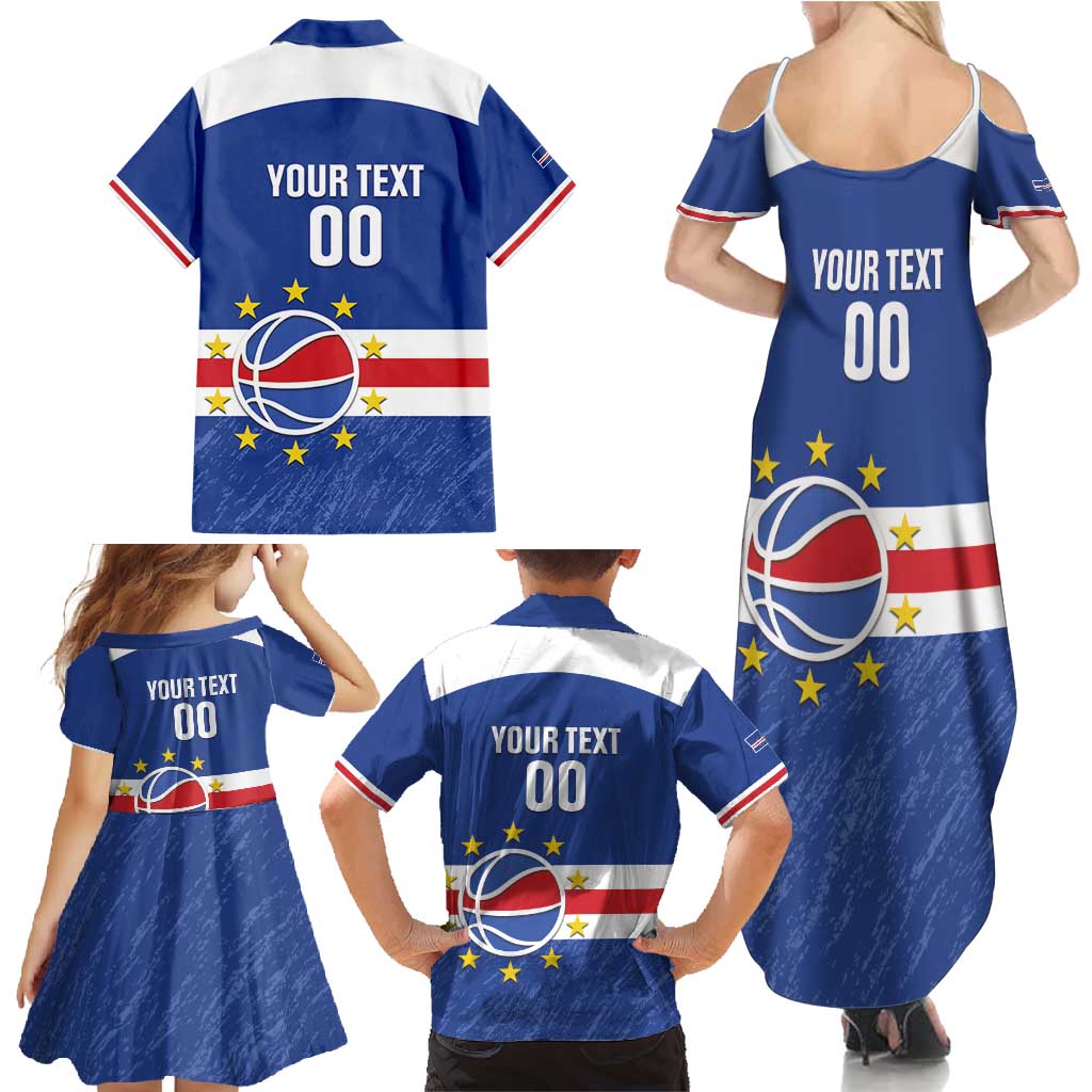 Cape Verde Basketball Custom Family Matching Summer Maxi Dress and Hawaiian Shirt Come On Blue Sharks - Wonder Print Shop