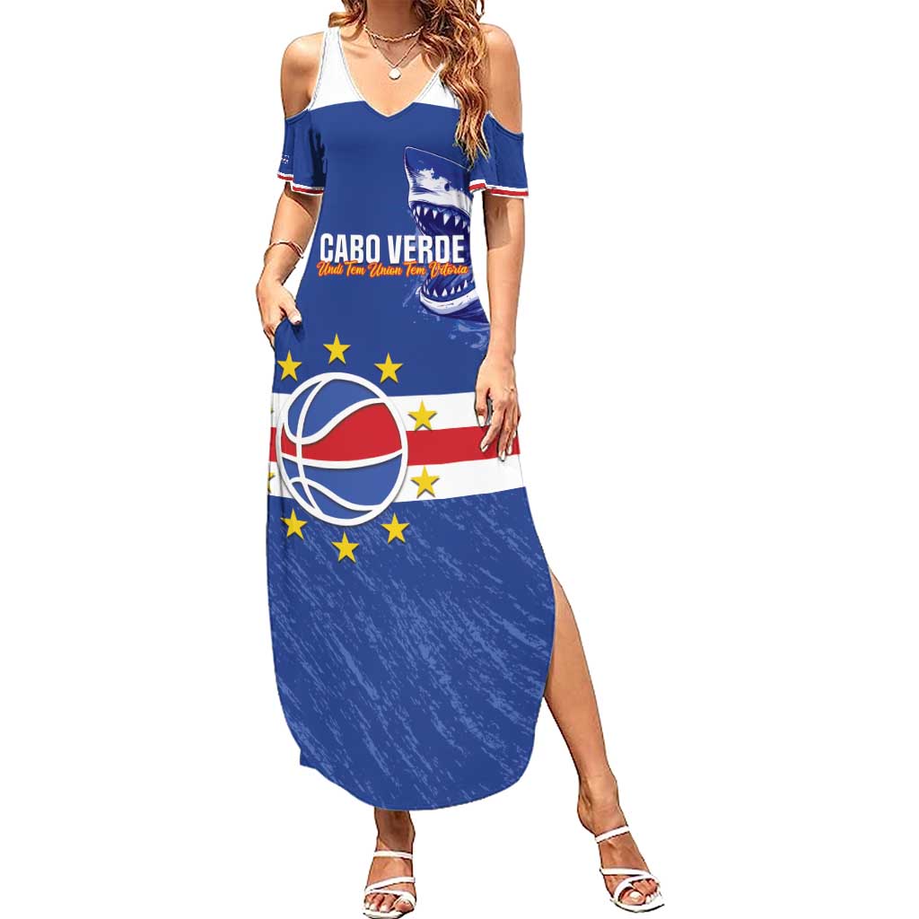 Cape Verde Basketball Custom Family Matching Summer Maxi Dress and Hawaiian Shirt Come On Blue Sharks - Wonder Print Shop