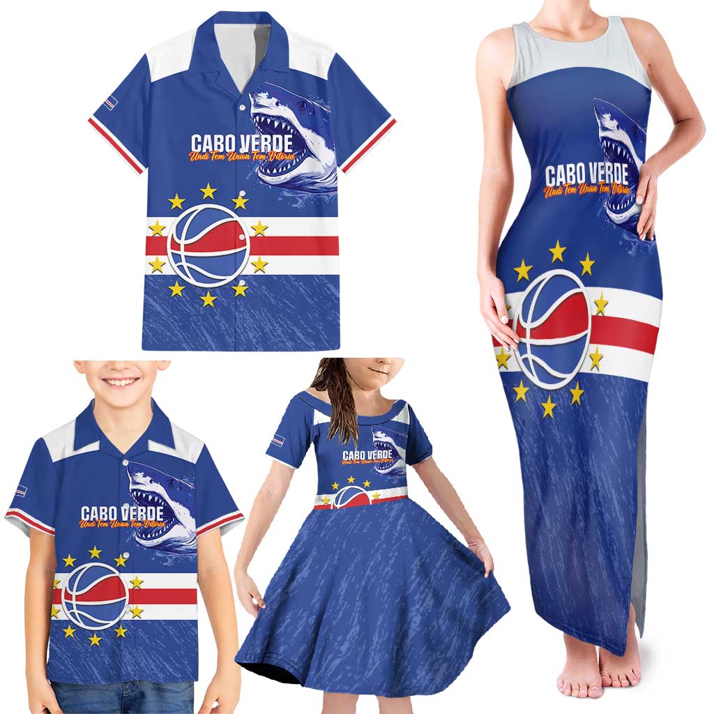 Cape Verde Basketball Custom Family Matching Tank Maxi Dress and Hawaiian Shirt Come On Blue Sharks - Wonder Print Shop