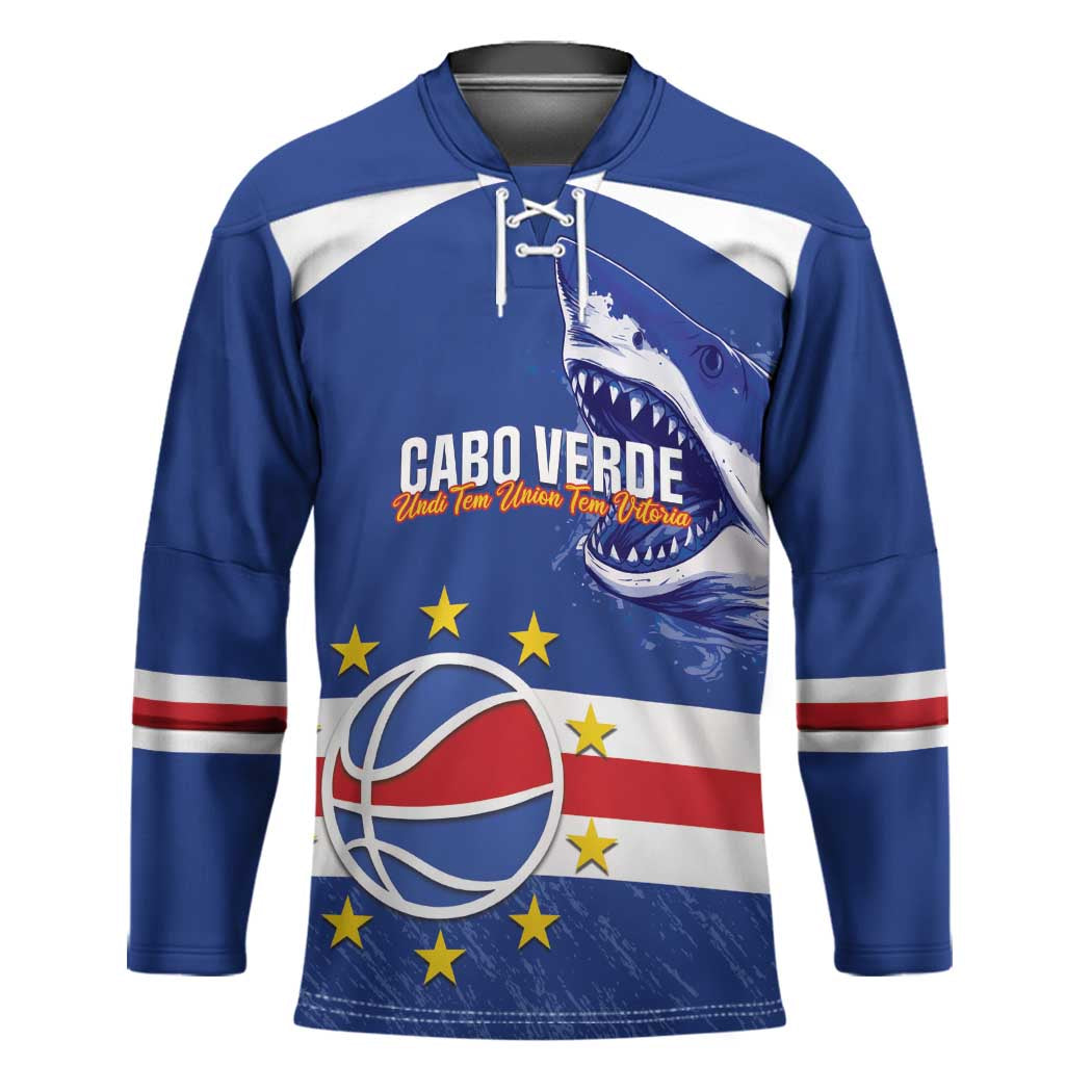 Cape Verde Basketball Custom Hockey Jersey Come On Blue Sharks - Wonder Print Shop