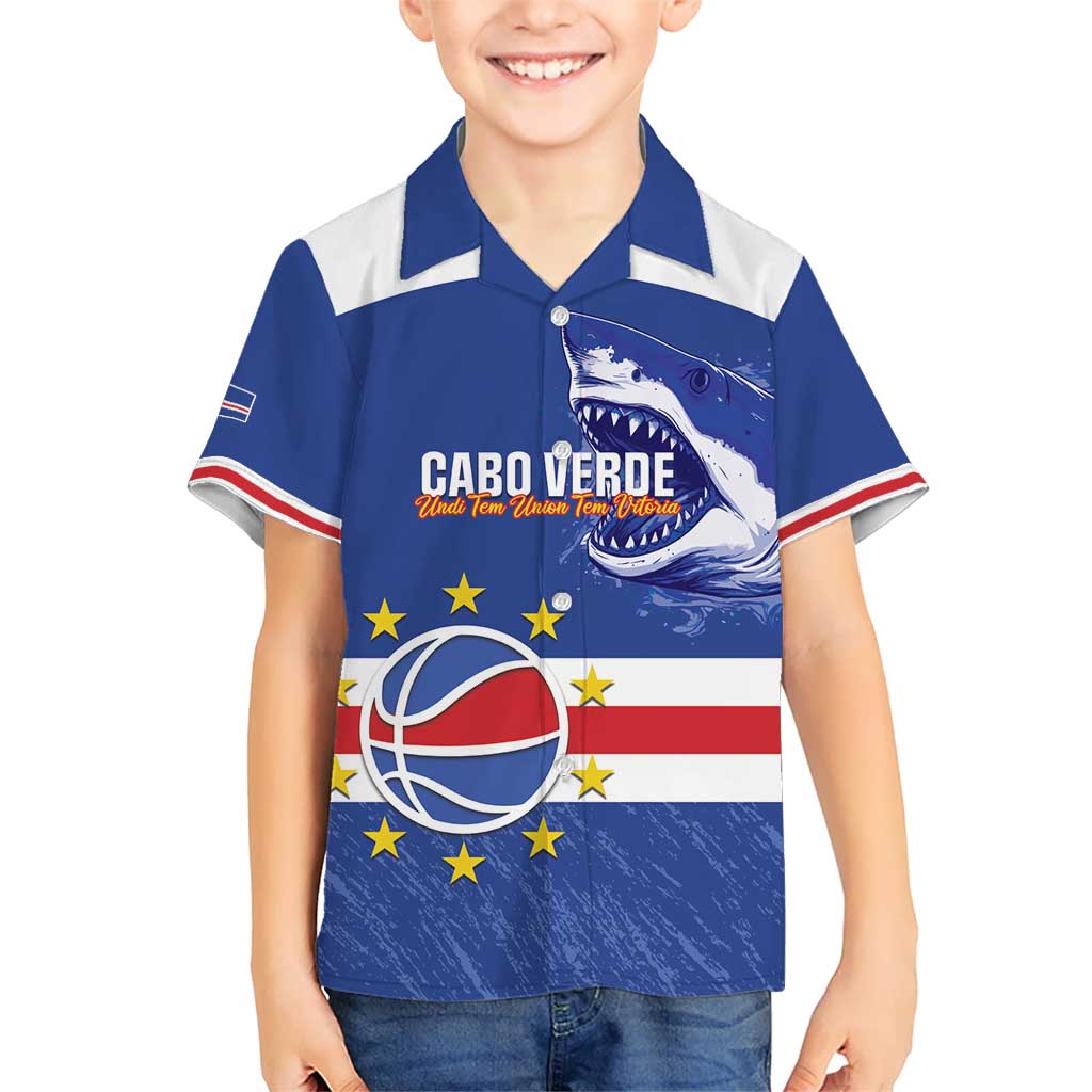 Cape Verde Basketball Custom Kid Hawaiian Shirt Come On Blue Sharks - Wonder Print Shop