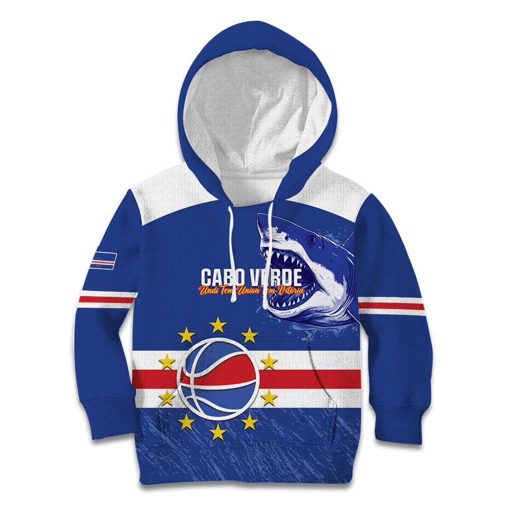 Cape Verde Basketball Custom Kid Hoodie Come On Blue Sharks - Wonder Print Shop