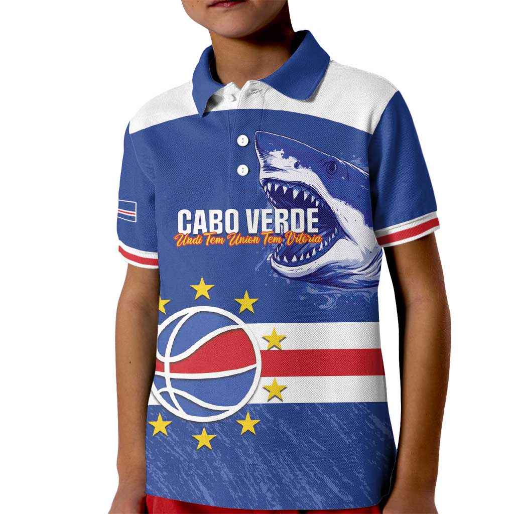 Cape Verde Basketball Custom Kid Polo Shirt Come On Blue Sharks - Wonder Print Shop