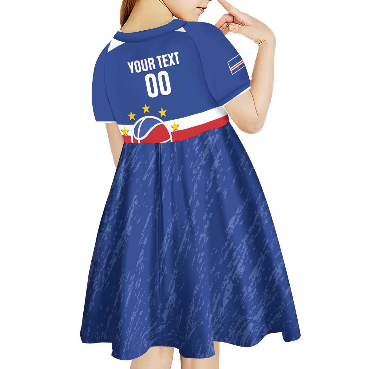Cape Verde Basketball Custom Kid Short Sleeve Dress Come On Blue Sharks - Wonder Print Shop