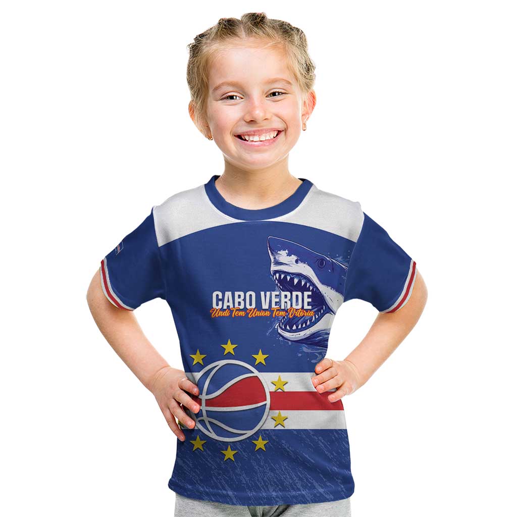 Cape Verde Basketball Custom Kid T Shirt Come On Blue Sharks - Wonder Print Shop