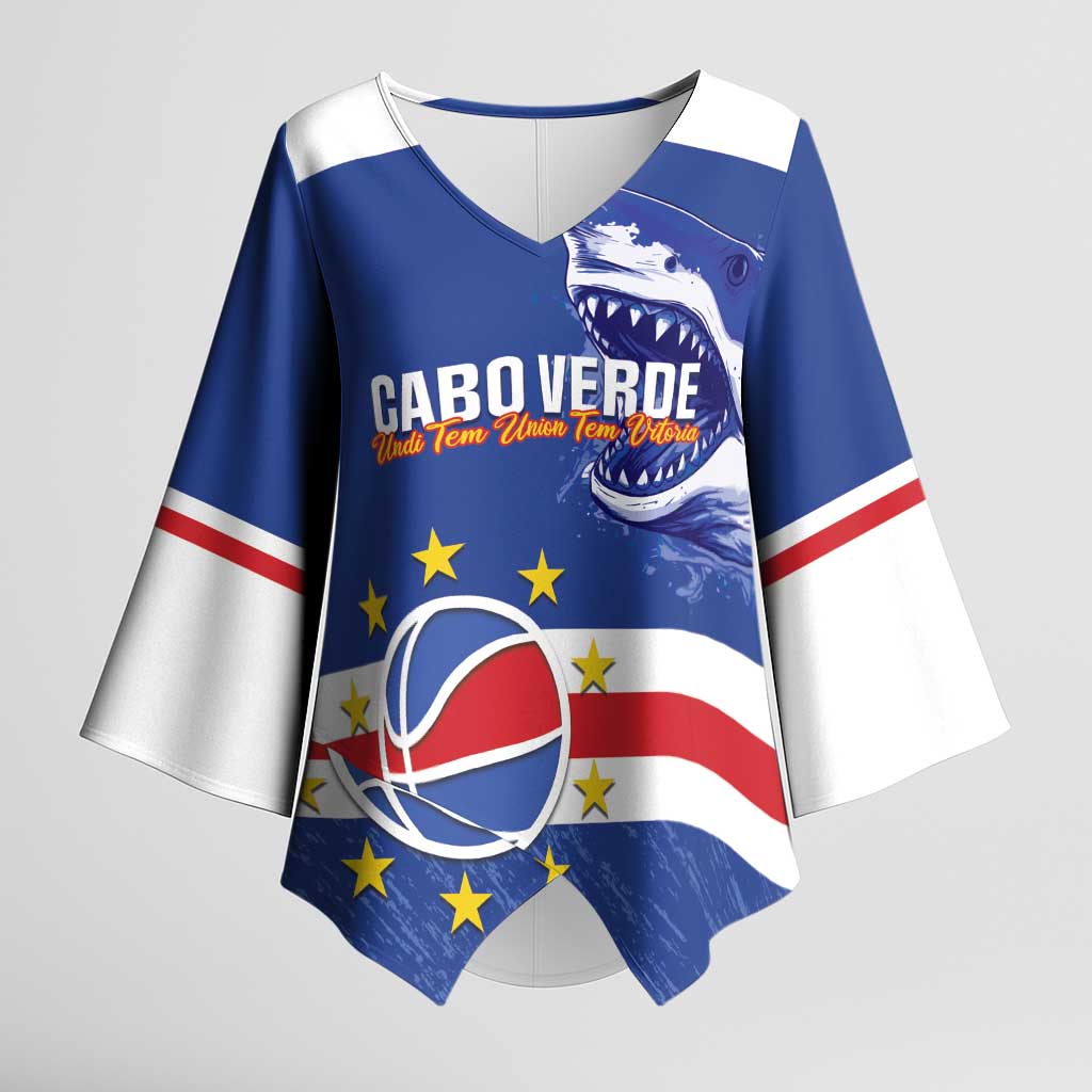Cape Verde Basketball Custom Kimono Sleeve Blouse Come On Blue Sharks - Wonder Print Shop