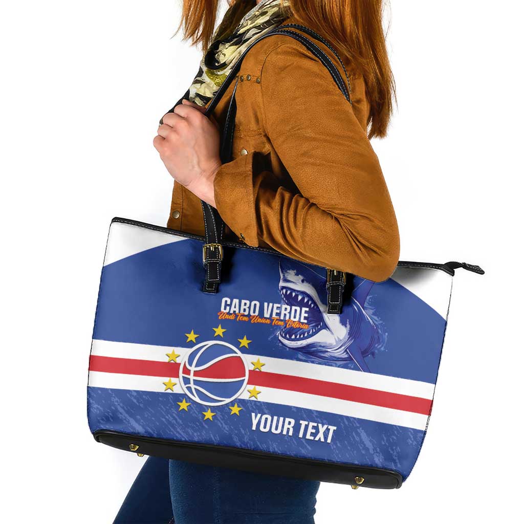 Cape Verde Basketball Custom Leather Tote Bag Come On Blue Sharks - Wonder Print Shop