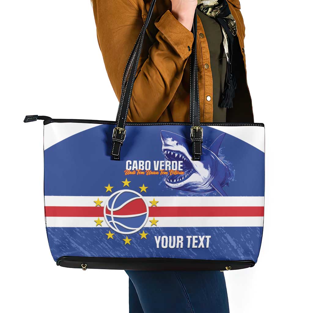 Cape Verde Basketball Custom Leather Tote Bag Come On Blue Sharks - Wonder Print Shop