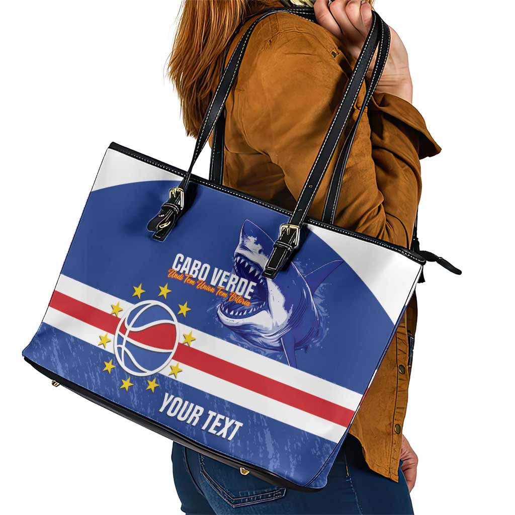 Cape Verde Basketball Custom Leather Tote Bag Come On Blue Sharks - Wonder Print Shop