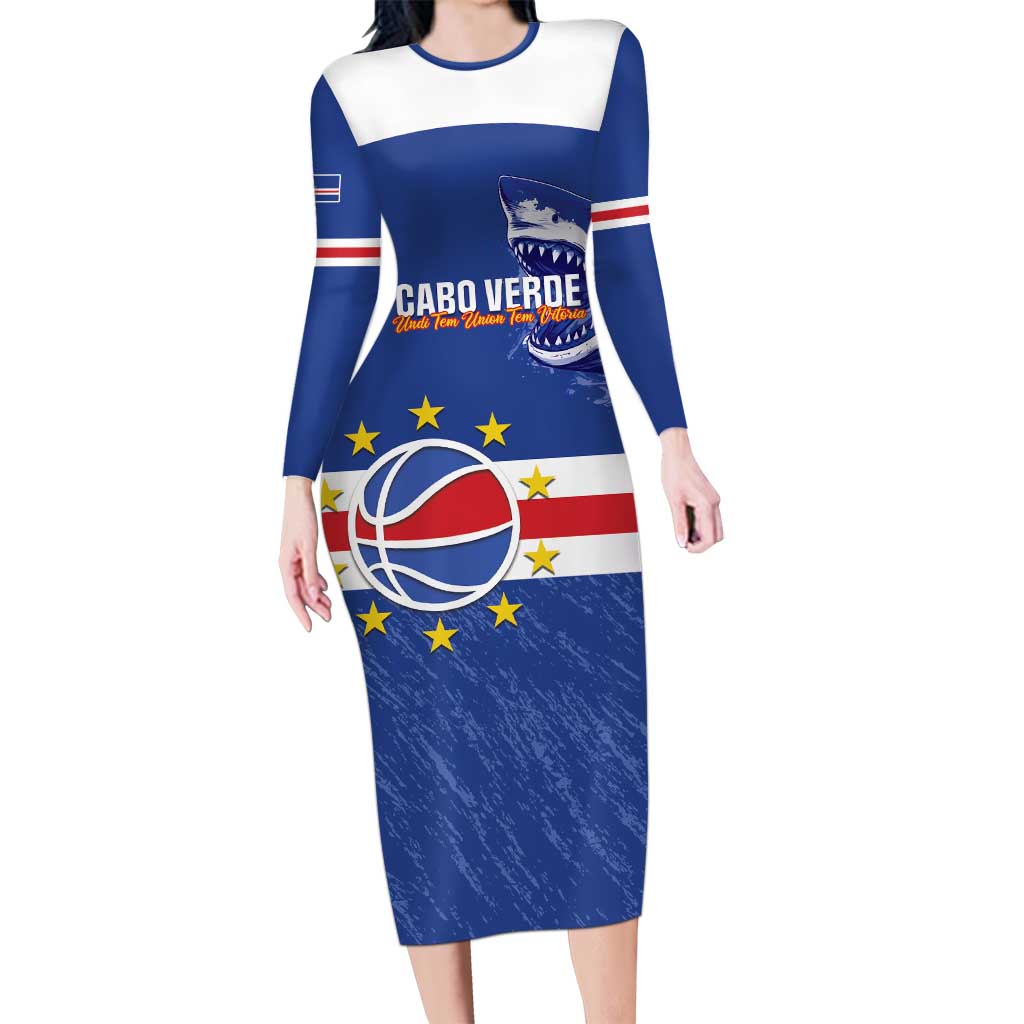 Cape Verde Basketball Custom Long Sleeve Bodycon Dress Come On Blue Sharks - Wonder Print Shop